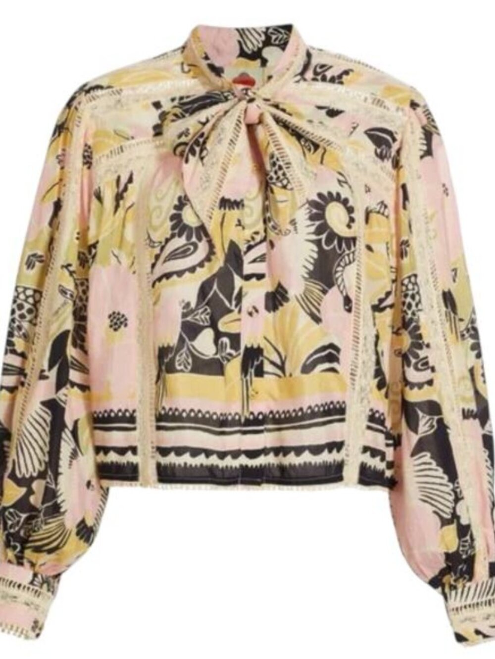 Farm Rio Vintage Forest Lace Floral Cropped Blouse Size Small